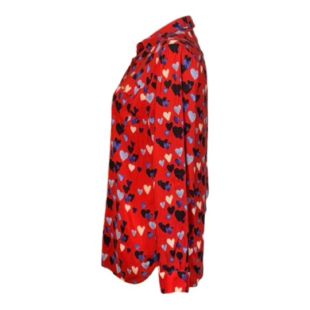 Talbots Red Long Sleeve‎ Button Up Shirt Blouse Blue White Black Hearts Size S - Picture 3 of 12